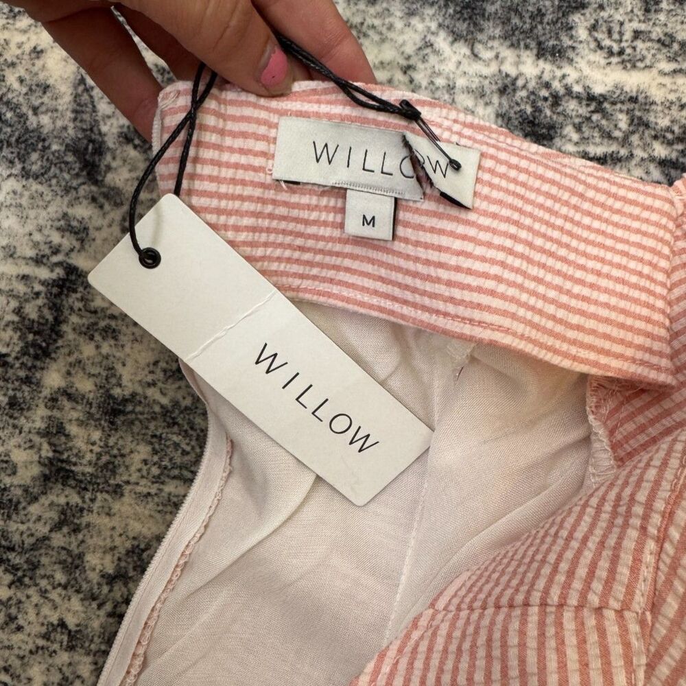 Willow & Clay Pink Seersucker Ruched Puff Sleeve Bodycon Mini Dress Womens M NWT - Picture 4 of 10